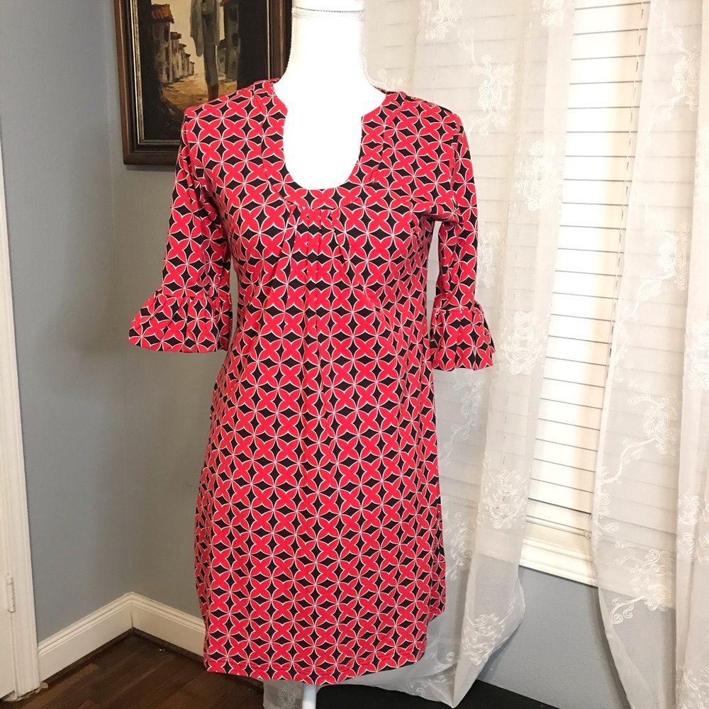 Tracy Negoshian Red Black & White Dress SZ M